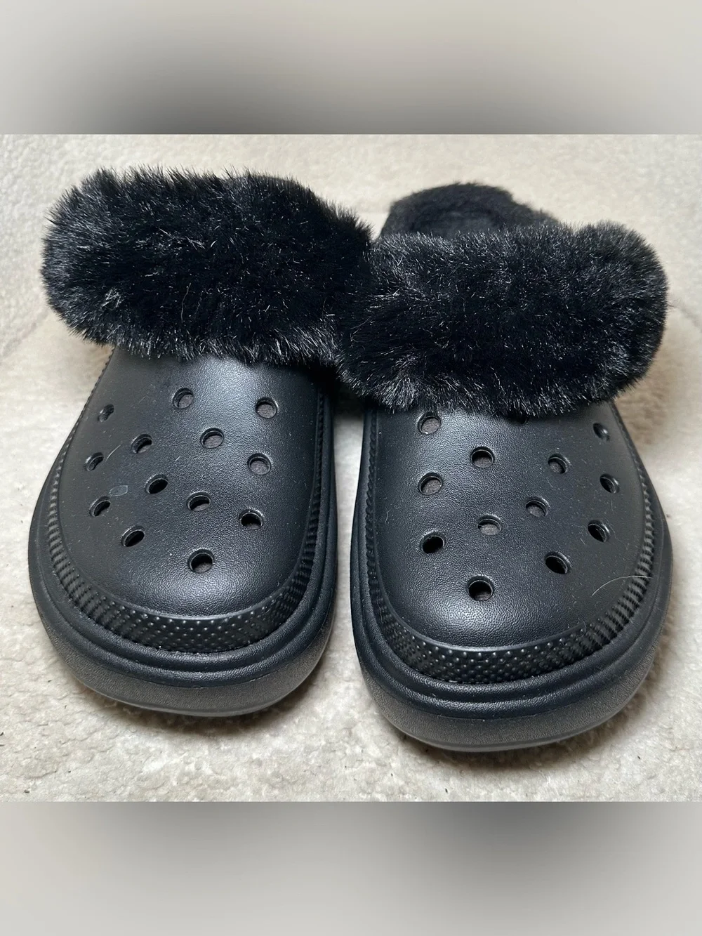 Crocs Stomp Lined Clog Black Faux Fur Platform Shoes Y2K Goth Punk Chunky Emo 8